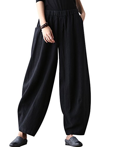 Youlee Pantaloni da donna elasticizzati, con tasche Nero M