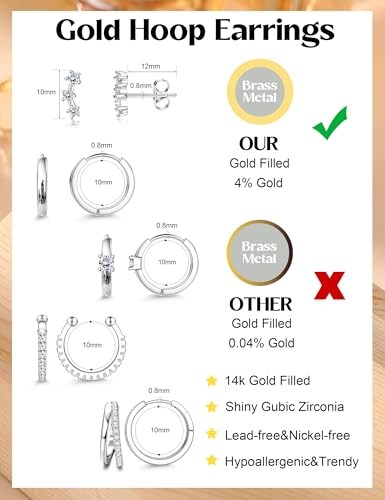 Sanfenly Gold Earrings Gold Hoop Earrings for Women Trendy Dainty Stud Earrings 14K Gold Plated Earrings Small Double Gold Silver Hoop Earrings for Women Lightweight Huggie Cartilage Earrings Set Gold Jewelry for Women Gifts2