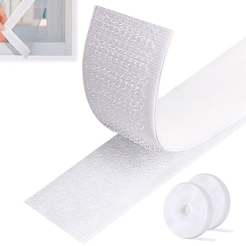 Zyluniy Rubans Adhésifs 8M, Bande Autocollant Extra Fort, Bande Agrippantes Adhésives, Ruban Scratch Hook Loop Bande Adhésives Autoadhé pour Tous Les Types D'installations Cadre Photo 20mm Large,Blanc