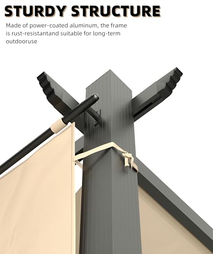 12 x 20 Ft Aluminum Pergola, Outdoor Metal Gazebo with Adjustable Canopy, Reinforced Frame Outdoor Shelter for Backyard, Patio, Garden and Deck- Khaki