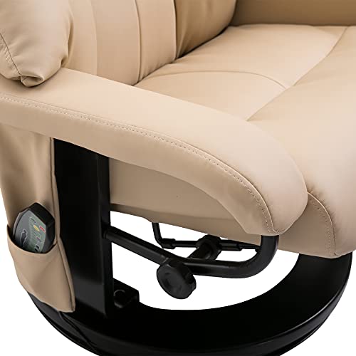 Homcom Recliner With Ottoman Footrest, Recliner Chair With Vibration Massage, Faux Leather And Swivel Wood Base For Living Room And Bedroom, Cream White #TOP7