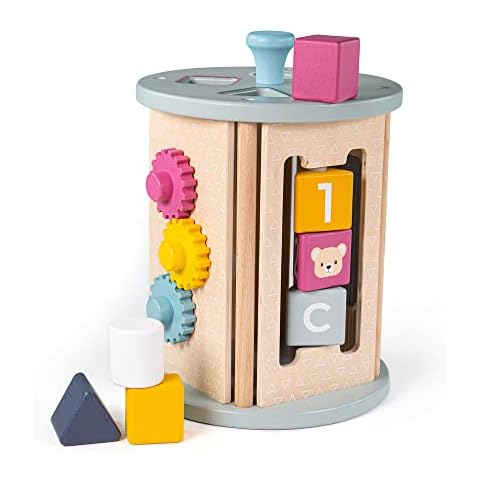 Bigjigs Toys, FSC Certified Rolling Activity Centre, Wooden Toys, Baby Activity Centres, Wooden Shape Sorter, Toddler Toys, Baby Toys, Baby Wooden Toys, Wooden Activity Cube for 1 Year Olds Cover