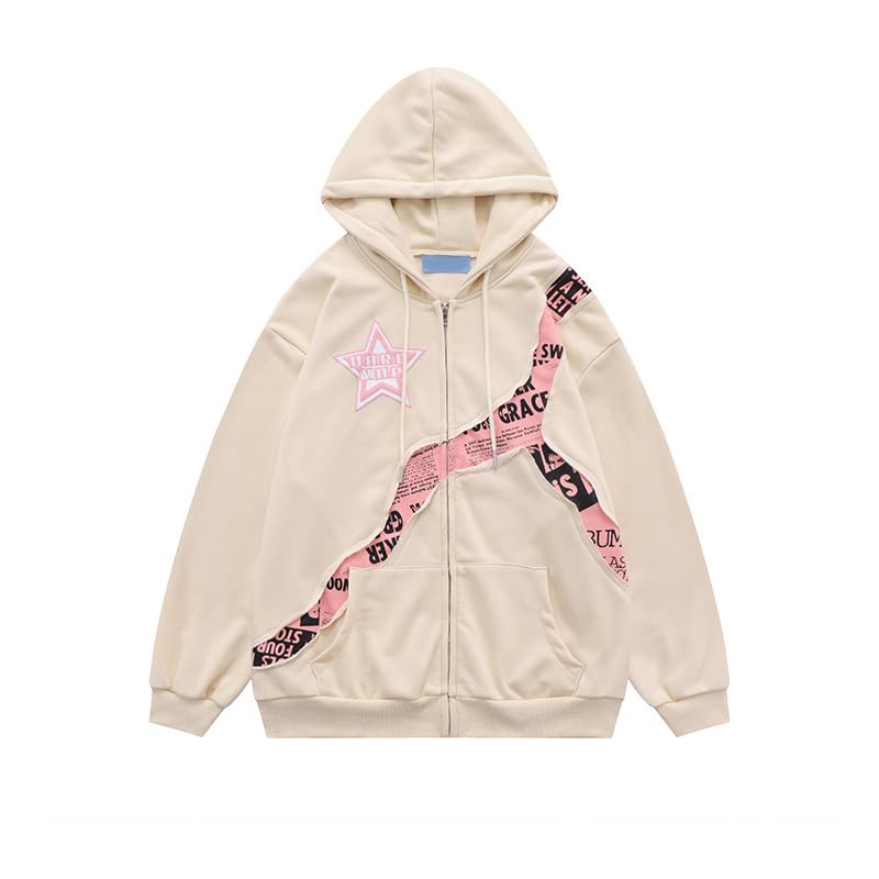 Hip Hop Star Letter Print Zip Up Hoodies for Men Oversized Long Sleeve Hooded Coats Grunge Acubi Fashion Jacket