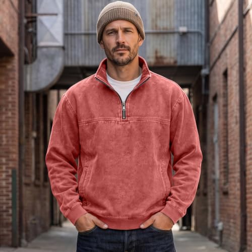 Denim Shirt Men Washed Vintage 1/4 Zip Pullover Shirt Denim Blouse - image 2