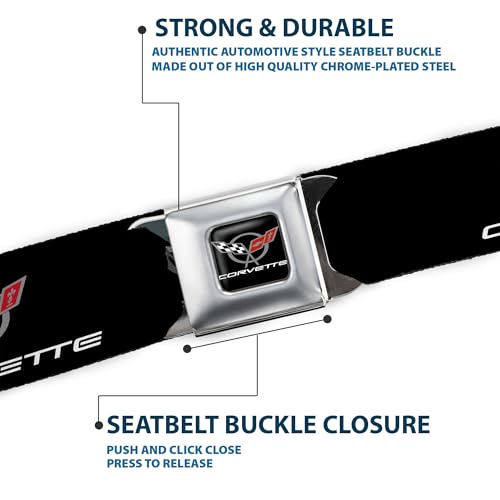 Image of Buckle-Down Seatbelt Belt - CORVETTE C5 Logo Black /Gray /White /Red Repeat