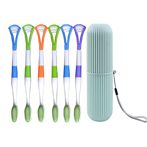 VCZONE Tongue Scraper Cleaner, 6 Pack Scrapers Healthy for Oral Care Stainless Steel and Plastic Oral Scrapers Brush Great for Adult Kids (6 Pack A)