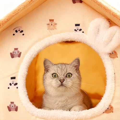 Grotte de lit pour chaton et chien avec nid chaud à coussin doux isolant - 7