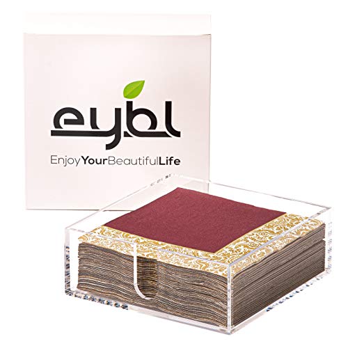 EYBL Acrylic Lunch Napkin Holder for Kitchen,Table Top Decorative Napkin Tray for Dining Table and Kitchen,Clear Luncheon Napkin Holder Tissue Dispenser, Square napkin holder Horizontal Display