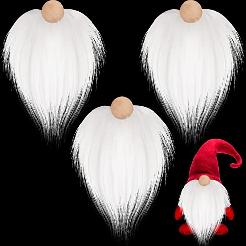 3 Pcs Pre Cut Gnome Beard Faux Fur Fabric Handmade Small Unfinished Wooden Balls for Gnome Nose and DIY Xmas Party Cosplay(3.5 x 3.5 x 5 Inches White)