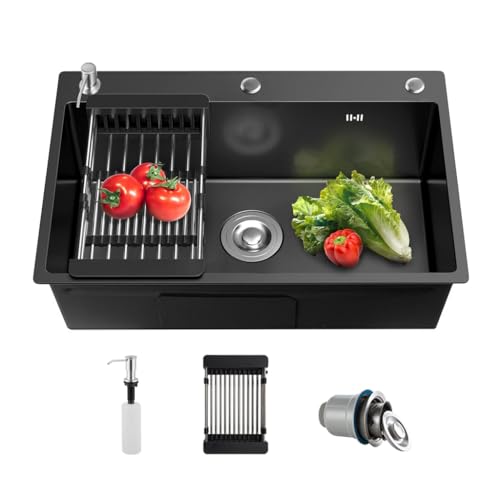 LIJIJUCN Black Stainless Steel Farmhouse Sink 55x45cm