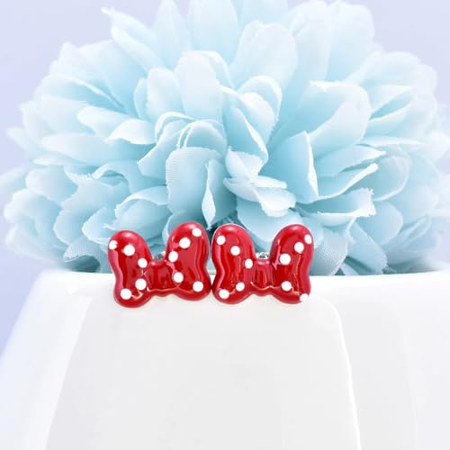 Cute Stud Earrings for Girls Teens Women - Sterling Silver Hypoallergenic Cubic Zirconia Mouse Drop Dangle Earrings Dainty Sweet Red Bow Earrings Studs Post Fashion Jewelry Gifts for Christmas4