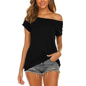 Lalala Tshirt Damen Sommer Schulterfreies Oberteil Lässige Langarm/Kurzarm Bluse Shirts