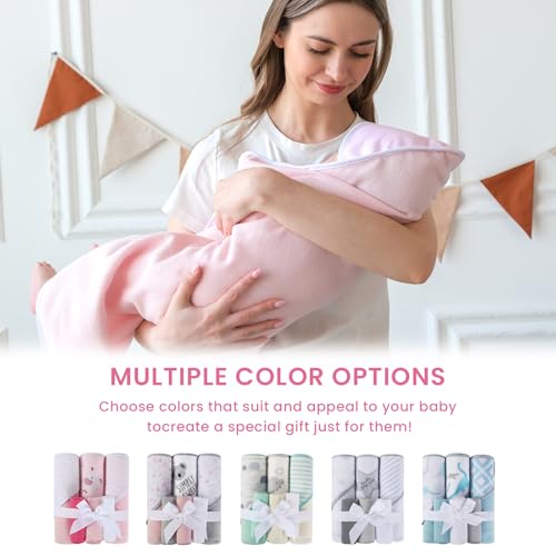 Image of Softan Baby Hooded Towels and Washcloths Set 6 Pack, 28x28 Ultra Soft & Absorbent Baby Bath Towels for Newborn Infant Toddler, Unisex Boys Girls (Pink Elephant)