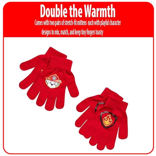 Image of Nicklelodeon Paw Patrol Boy's Winter Hat and 2 Pair of Gloves or Mittens Set (Toddler /Little Boys) Size Age 4-7, Paw Patrol Marshall Glove with Handwarmers