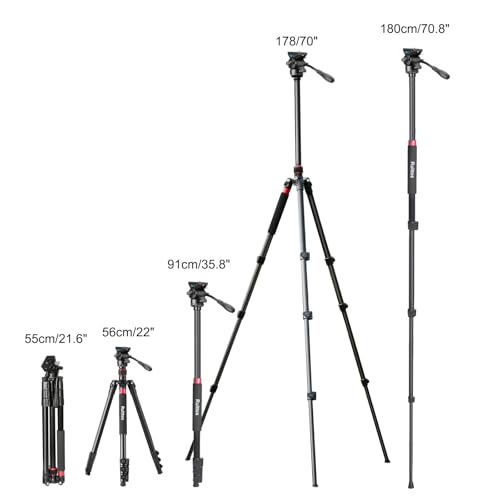 Image of Camera Tripod, 70 inch Video Tripod with Fluid Head, Aluminum Heavy Duty Tripod with Carry Bag, Professional Camera Tripods & Monopods, Compatible with Canon, Sony, DSLR, Camcorder (TM70-FB1)