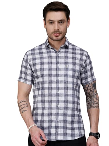 Image of Majestic Man Men Slim Fit Pure Cotton Checkred Half Sleeve Casual Shirt