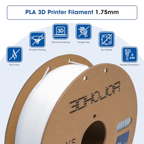 Image of 3DHoJor PLA Filament 1.75mm,3D Printing Filament,1kg*2 Cardboard Spool, Fit Most FDM 3D Printer,Dimensional Accuracy + /- 0.03 mm,Vacuum Packaging-2Pack Cold White