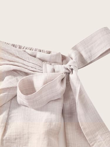 Women's Ruched Tie Side Wide Leg Pants Elegant Wrap High Waisted Loose Trousers with Pockets4