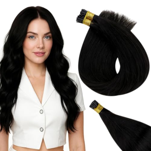 Image of Full Shine Itip Human Hair Extensions, Natural Black 24 Inch 100g 100s