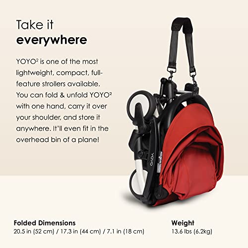 Image of BABYZEN YOYO Stroller Combo - Lightweight, Compact , Foldable Stroller- Multiple Recline positions, Travel friendly, 5 point harness- Suitable for baby weighing upto 22kgs - Includes white frame with Red seat cushion and matching canopy
