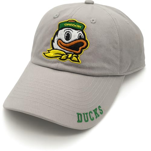 Officially Licensed Oregon University Classic Edition Gray Clean Up Hat Adjustable Relaxed Fit Primary Mascot Embroidered Team Logo Sports Ball Cap