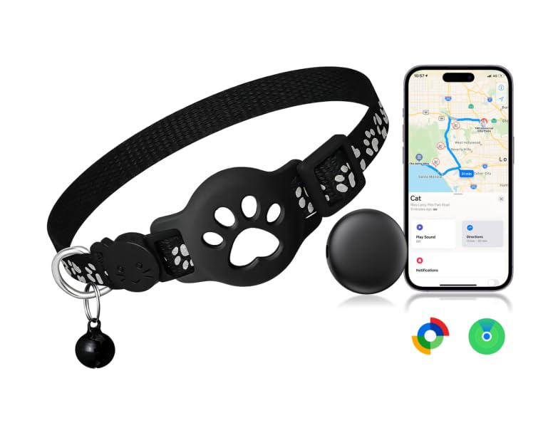 Collare GPS Gatto, GPS per Cani e Gatti Senza Abbonamento per iOS e Android | Posizionamento Globale Tracker per Collare Regolabile Animali, Localizzatore Tag Impermeabile IP67, atteria Sostituibile