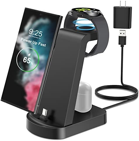 Charging Station for Samsung Multiple Devices, 3 in 1 Fast Charger Station, Wireless Charger for Samsung Galaxy Watch 5 Pro/4/3, Galaxy S23/S22/S21/S20/S10/Note20/Note10/Z Flip 4/Z Fold 4, Galaxy Buds