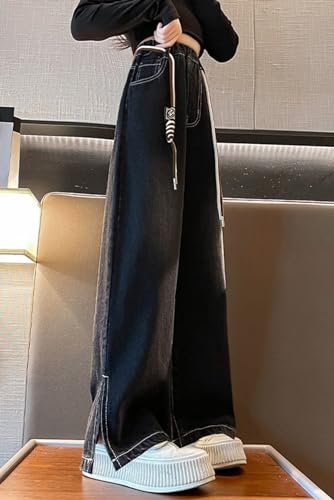 Welity Girls Jeans Denim Elastic Wasit Wide Leg Pants with Pocket 4-14 Years4