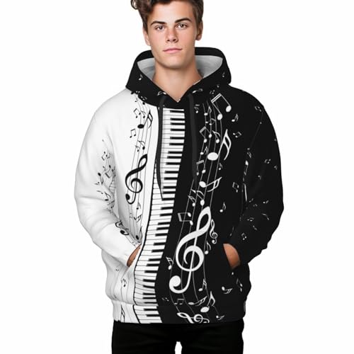 NiuKom Piano Keys Music Note Hoodies For Men Funny 3d Print Graphic Sweatshirt Unisex Pullover With Big Pocketslarge