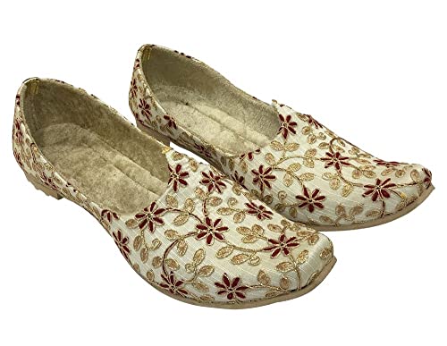 Stop n Style Men's Bridal Cream Gold Punjabi Jutti Sherwani Shoes Achkan Ethnic Mojari Khussa Jooti3