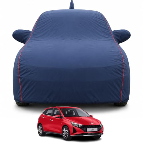 Image of Premium Car Cover for Hyundai's i20 2020-2026 Models | Waterproof, UV & Dust Protection | Mirror & Antenna Pocket | Triple Stitched, Soft Inner Lining, Belt & Buckle (Navy Blue)