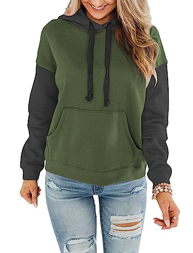 Orandesigne Women's Color Block Hoodies Tops Casual Long Sleeve Lightweight Pullover Sweatshirts With Pocket #TOP7