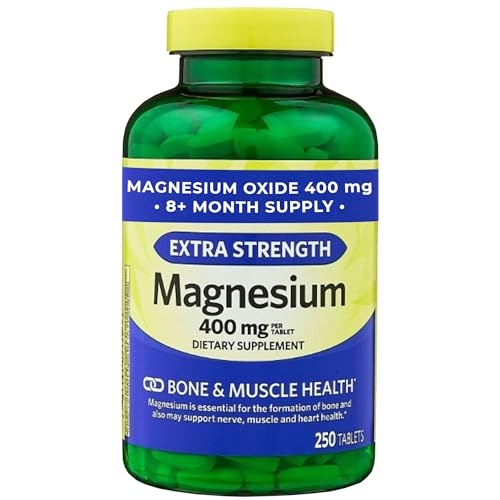 Magnesium Oxide 400mg Supplement for Bone, Muscle & Heart Health – Extra Strength Magnesium Tablets – 250 Count, 8+ Month Supply – Supports Relaxation, Energy & Nerve Function