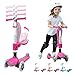 Stompa Toddler Scooter for Kids Ages 3-5 Girls Boys, 3 Wheel Light Up Scooters for Kids 2-5 with Removable Flipped-Out Seat & Adjustable Height, Foldable Pink Scooter for 3 -8 Year Old, Lean to Steer