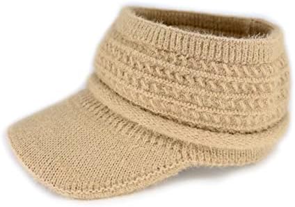 CloveRibbon Women Winter Knit Hat Ponytail Beanie Winter Soft Warm Stretch Hat for Women Beanie Cap with Visor (Khaki)