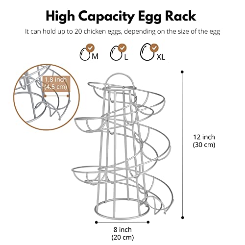 Flexzion Egg Skelter Modern Spiral Egg Holder Countertop (Medium Egg Display) - Freestanding Wired Countertop Egg Holder For Fresh Eggs, Dispenser Stand, Storage Rack For Kitchen, Silver #TOP2