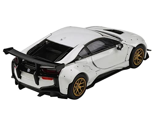 Modelo a escala 1/64 i8 Liberty Walk blanco con ruedas doradas miniatura 4