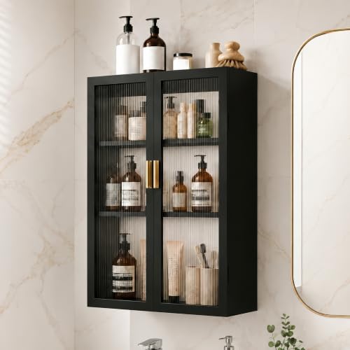 Image of Bathroom Storage Cabinet | Bathroom Accessories Set, Washroom Organiser Cabinet | 3 Layer, Space Saving Carbon Steel Shelf, Black, 40 Cm, Pack of 1
