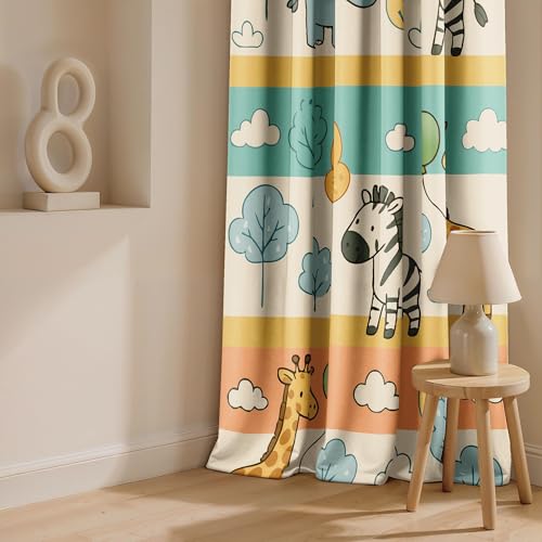 Image of Ultimate Trends Light Filtering Kids Curtain | Fairy, Dragon Castle, Safari & Jungle Animal Prints | for Kids Room Doors and Window | 5 FEET Pack of 2 |Desert Sunrise