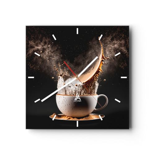 Horloge Murale Design Moderne Café Lait Tasse 30x30cm Petit Pendule Murale en Verre Cuisine Salon Chambre Silencieuse Originale Wall Clock Décoration Murale...