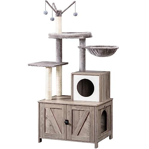 Elegant HOOBRO Cat Tree with Hidden Litter Box