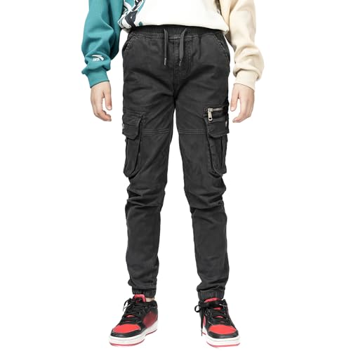 Fashion Classics Kids Cargo Pants Drawstring Waist Boys Jogging Trousers Cargo Pants with Pockets Khaki