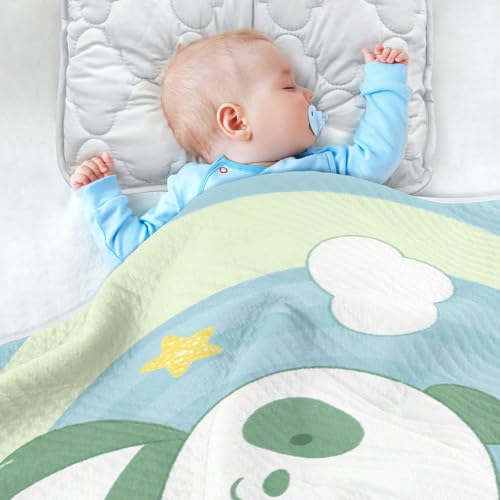 Custom Funny Panda Moon Baby Blue Small Blankets Breathable personalizada para pet Baby Blanket with Name for Girls or Boys 30x40in Manta de Algodon para4