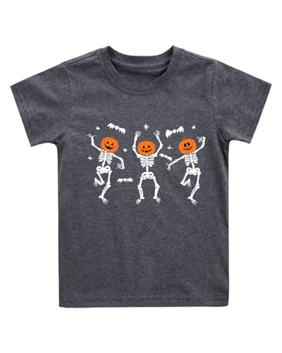 Little Kids Halloween Shirt Toddler Baby Cute Pumpkin Dancing Skeleton Tees Boys Girls Halloween Tops T-Shirt Clothes 2T