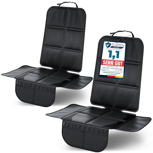 LIONSTRONG® Kindersitzunterlage Autositzschoner [ISOFIX GEEIGNET] - wasserabweisender Polyester Stoff schwarz - Sitzschutz Sitzschoner Auto Kindersitz - universell kompatibel - Schwarz, 2 Stück