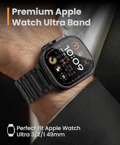 Image of Titanium Band Compatible with Apple Watch Ultra 3 /2 /1 49mm Band for Men & Series 11 /10 46mm, Grade 5 Titanium with DLC Coating for Ultra 3 Watch Band, Easy-Adjust Metal Band & Butterfly Clasp