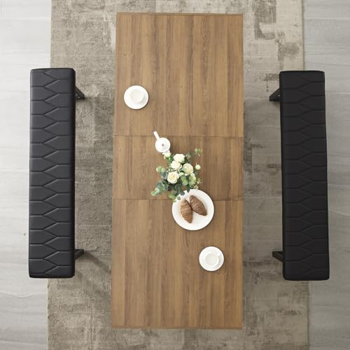 Image of 63-79 Inch Extendable Dining Table, Wooden Rectangle Kitchen Table for 6-8