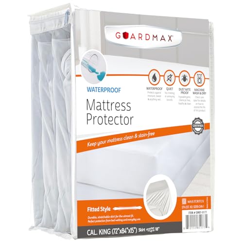 Image of Guardmax Jersey Knitted California King Size Mattress Protector - Waterproof & Dust Mite Proof Mattress Cover with Stretchable Pockets - Soft, Comfortable, & Noiseless Waterproof (72 x 84 x 15)