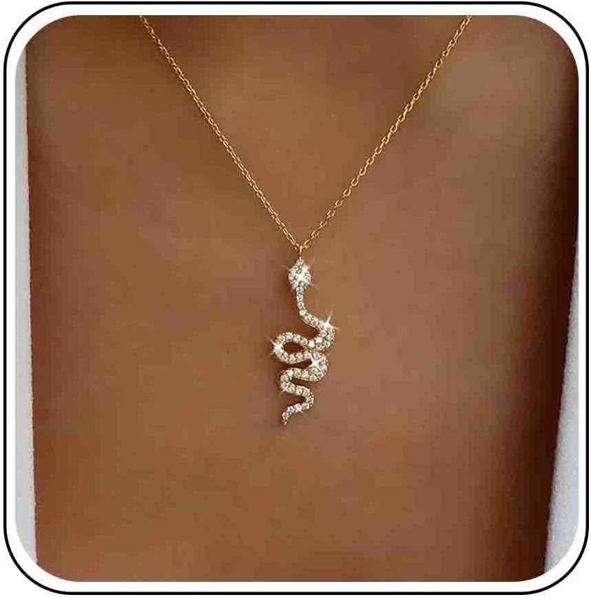Punk Crystal Snake Choker Necklace Gold Cz Snake Necklace Rhinestone Snake Pendant Necklace Vintage Animal Serpent Necklace Jewelry for Women