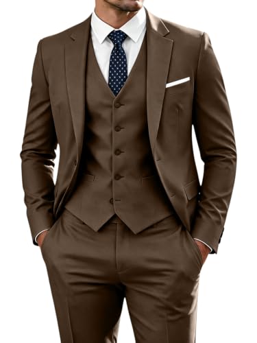 Image of WOMS Men's 3 Piece Suit Slim Fit,Mens Wedding Suit Groom Prom Tuxedo